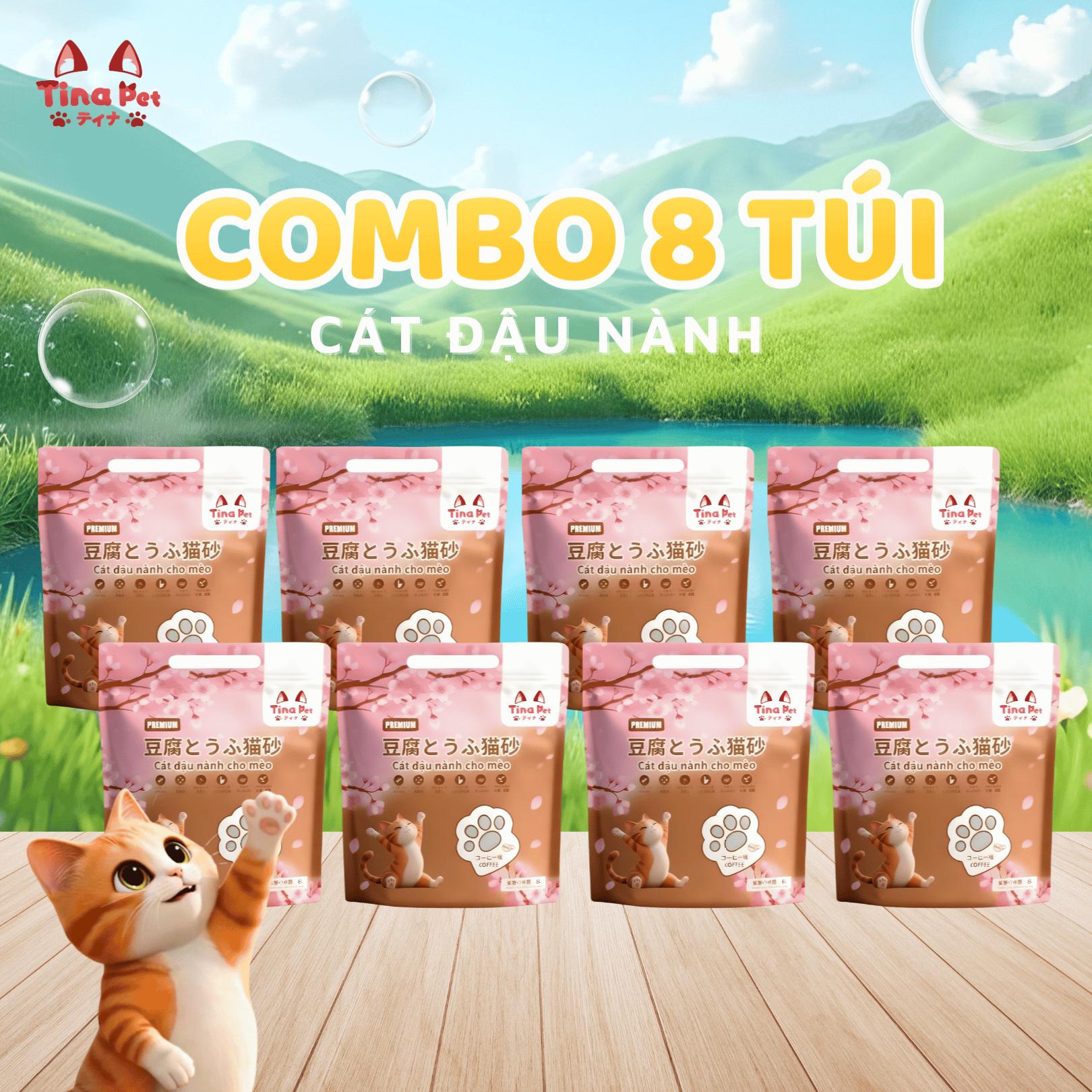 [Combo 8 Túi] Cát đậu nành cao cấp cho mèo Tina Pet 6L-2kg| An toàn, không bụi