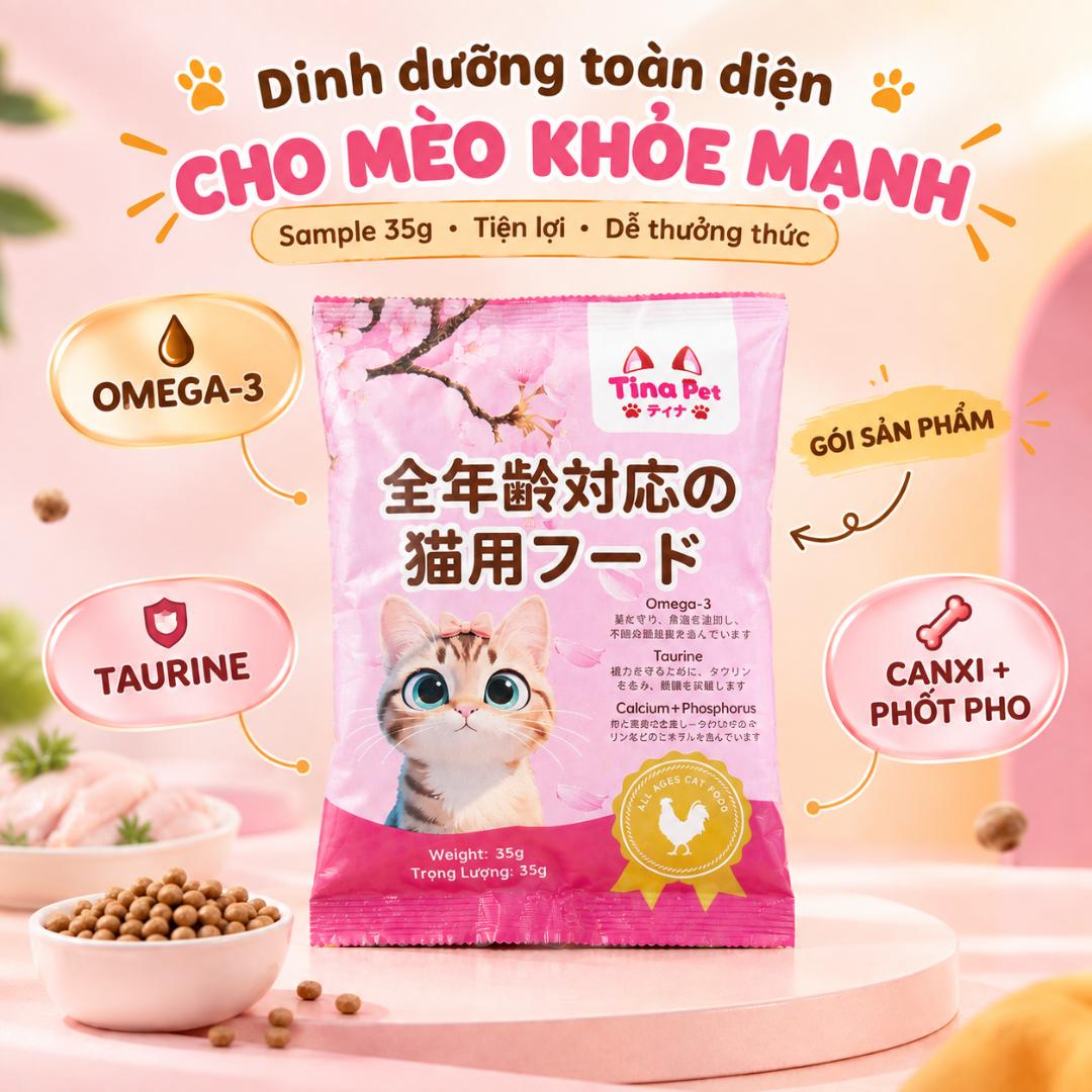 [Gói nhỏ 35g] Hạt thức ăn cho mèo Tina Pet vị gà, bổ sung Omega-3, Canxi và khoáng chất