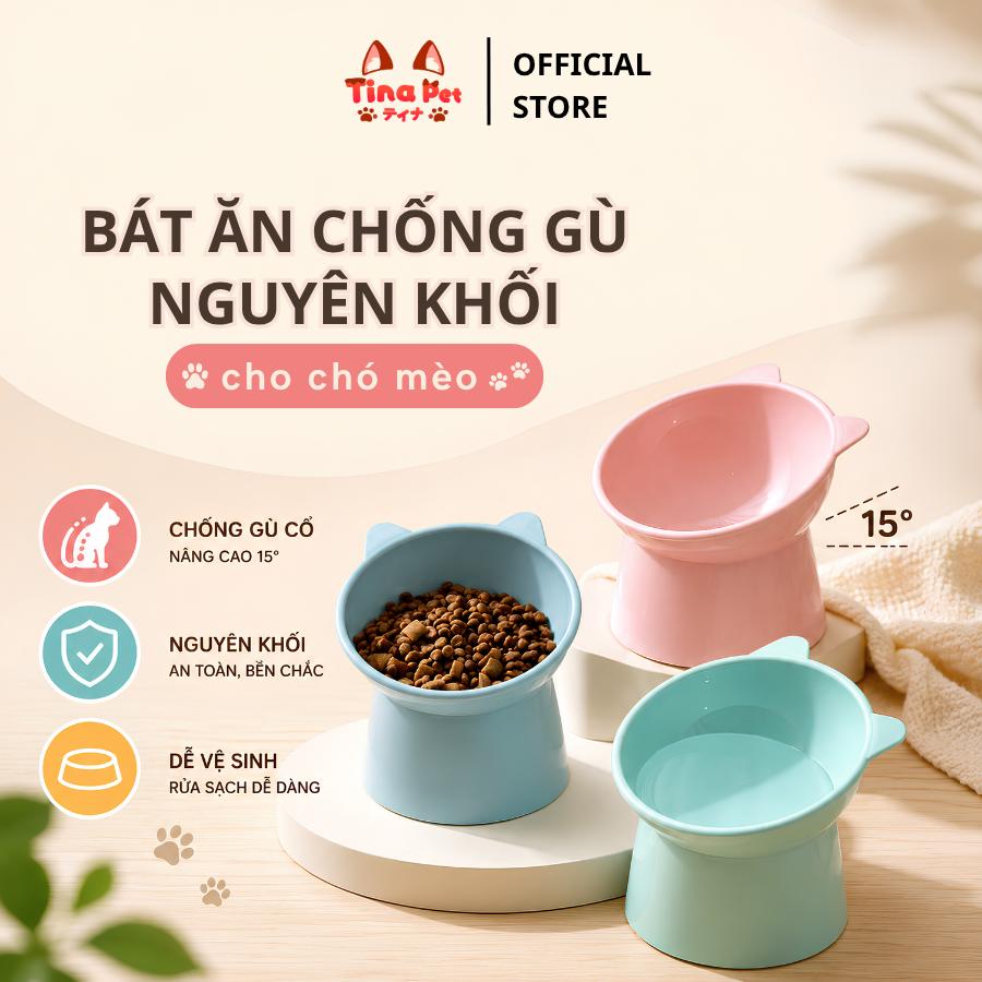 Bát ăn chống gù cho chó mèo Tina Pet, bát ăn hình tai mèo nâng cao 15 độ bảo vệ cột sống thú cưng
