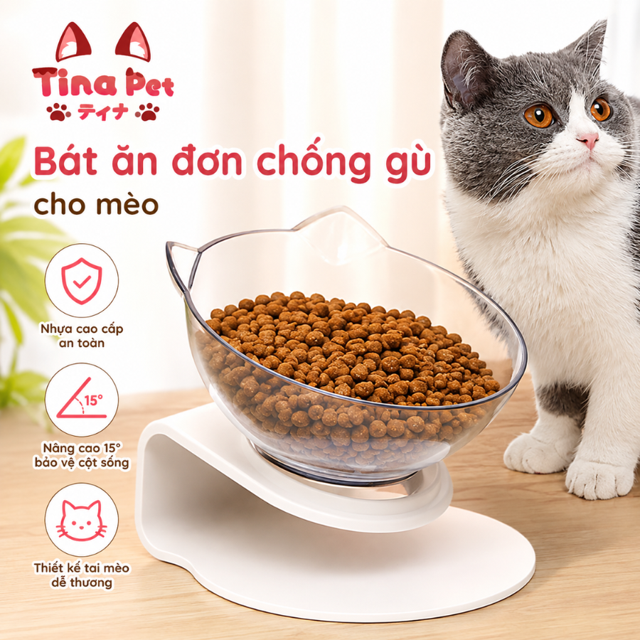 Bát ăn chống gù đơn cho mèo TINA PET