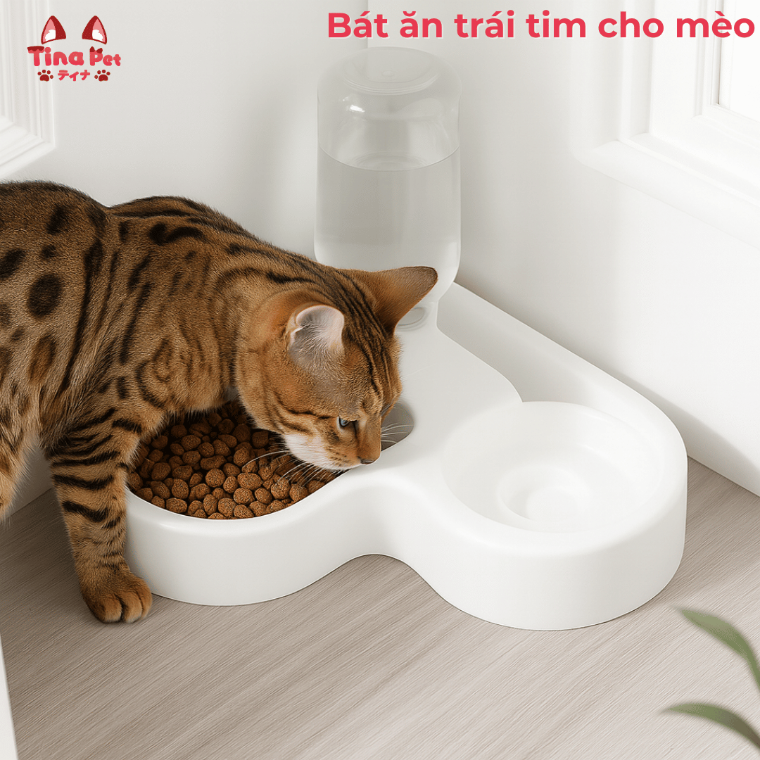 Bát ăn trái tim cho mèo TINA PET – Thiết kế chữ L