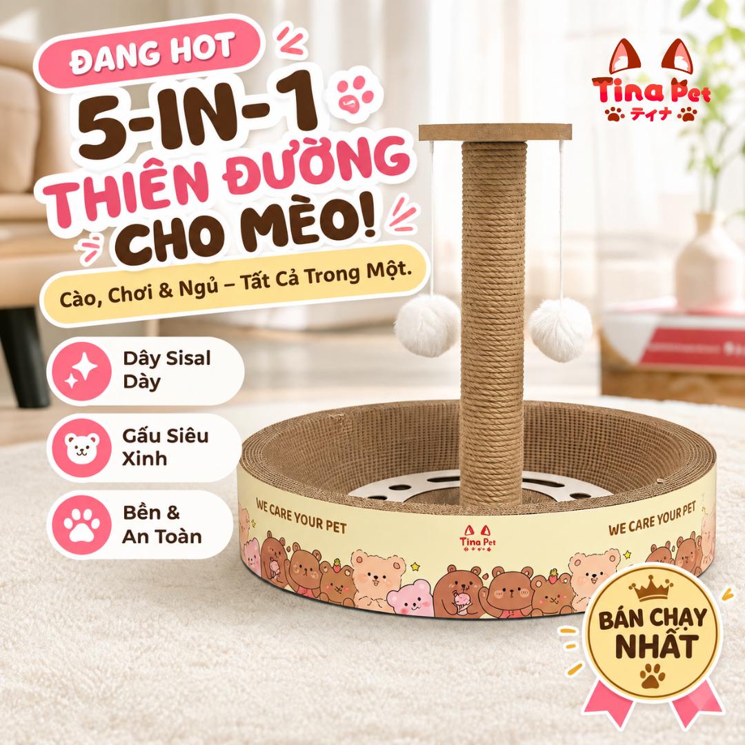 Bộ Cào Móng Sisal Đa Năng 5in1 Cho Mèo TINA PET | Tích Hợp Ổ Nằm, Trụ Cào Móng & Bóng Đồ Chơi