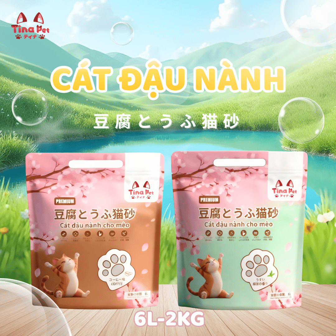 Cát đậu nành cao cấp TINA PET 6L- 2kg | Nhiều mùi, hữu cơ tự nhiên