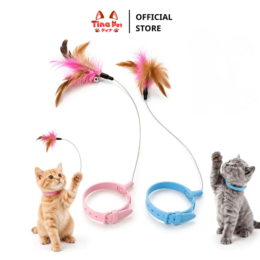 Đồ chơi vòng cổ gắn lông vũ cho mèo Tina Pet, Đồ chơi tự tương tác giúp mèo vận động