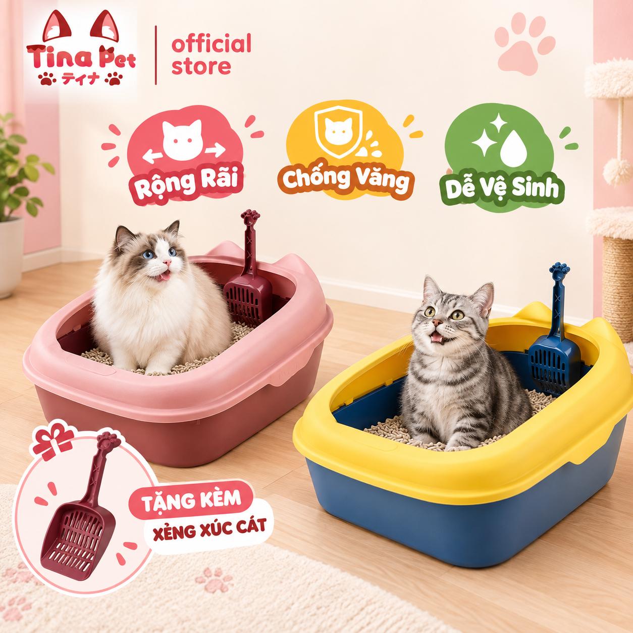 Khay Cát Vệ Sinh Cho Mèo Chống Văng Hình Tai Mèo Dễ Thương - Phù Hợp Cho Mèo Từ 1-10kg