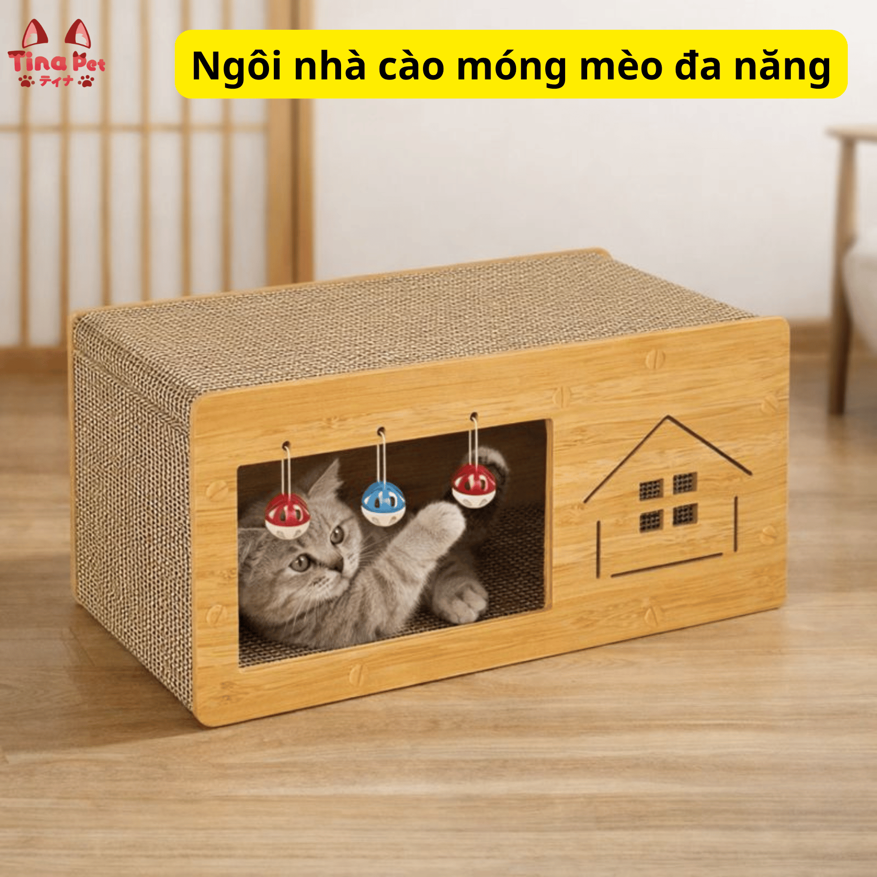 Ngôi Nhà Cào Móng Cho Mèo Đa Năng TINA PET – Chơi Vui & Nghỉ Ngơi