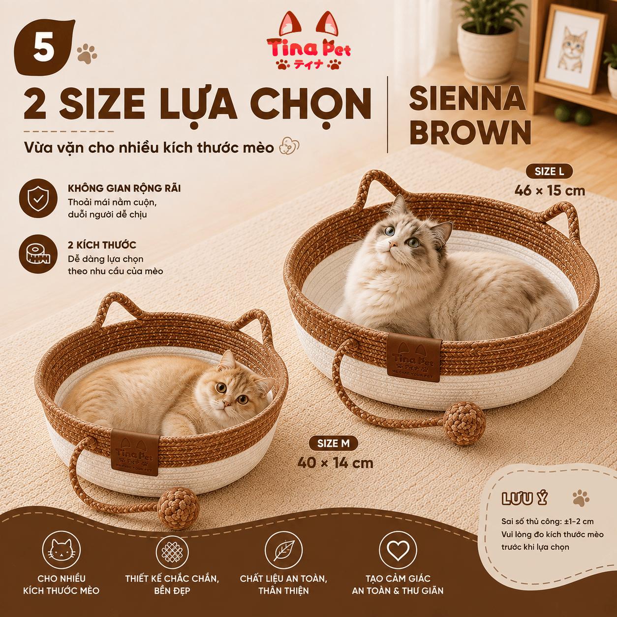 Ổ Nằm Cào Móng Cho Mèo Full Dây Thừng Cotton TINA PET | Chống Mài Mòn - Nhiều Màu Sắc