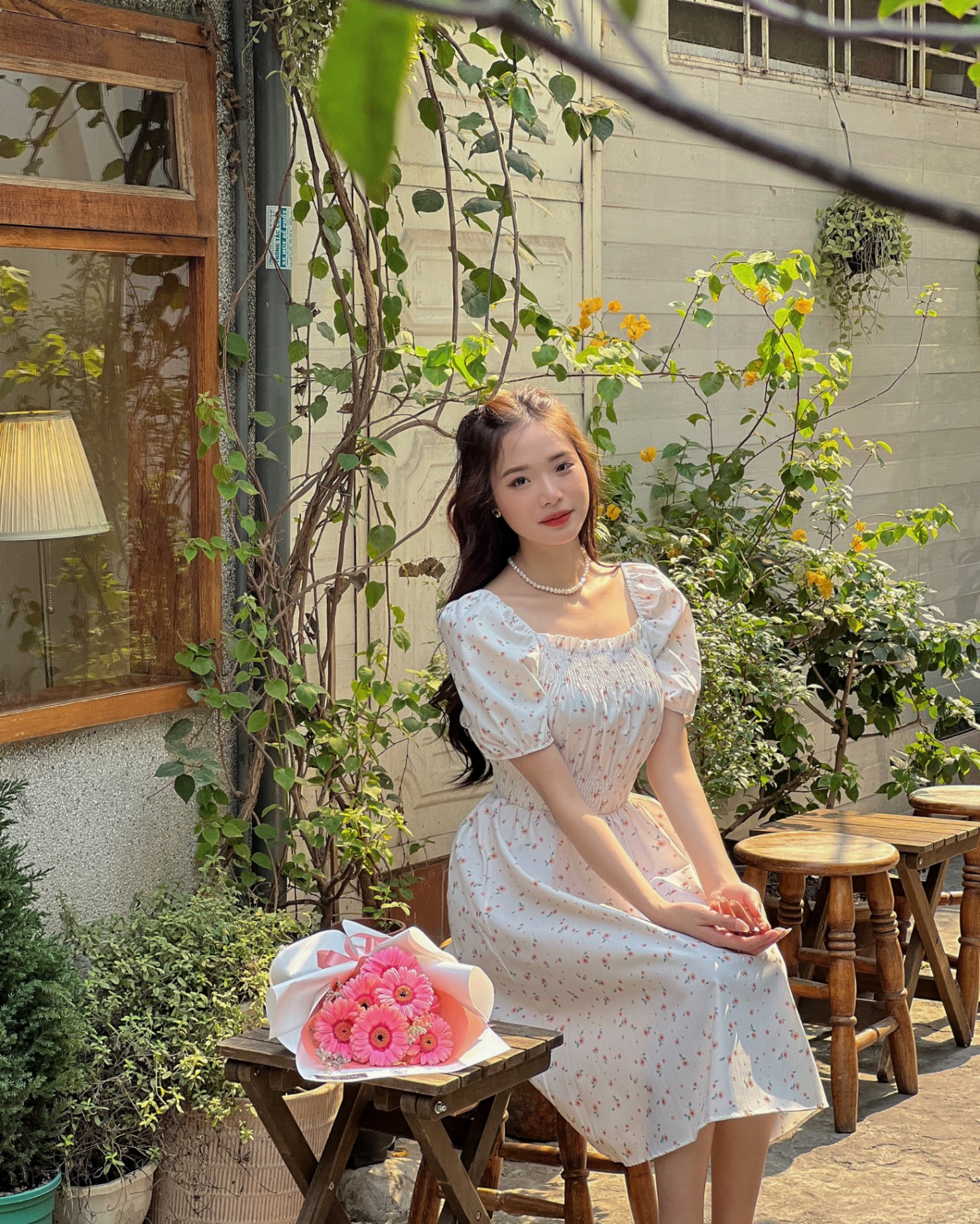 Váy hoa nhí dáng dài cổ vuông tay bồng tiểu thư siêu xinh | Shopee Việt Nam