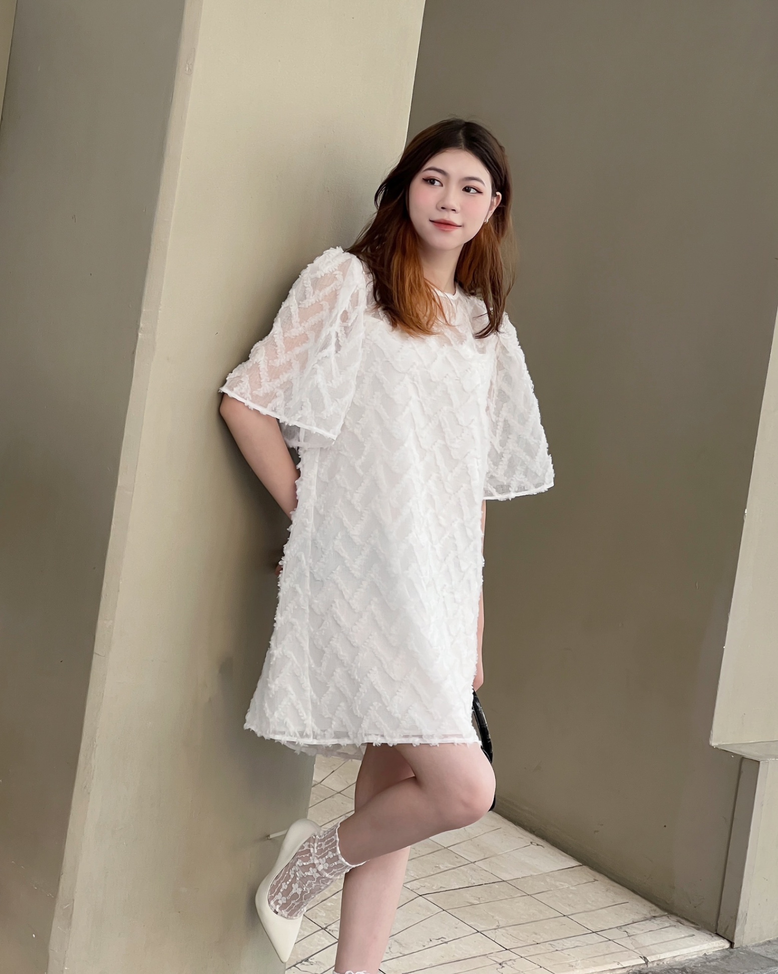 Đầm suông thun cotton trắng in họa tiết - Bán sỉ thời trang mỹ phẩm