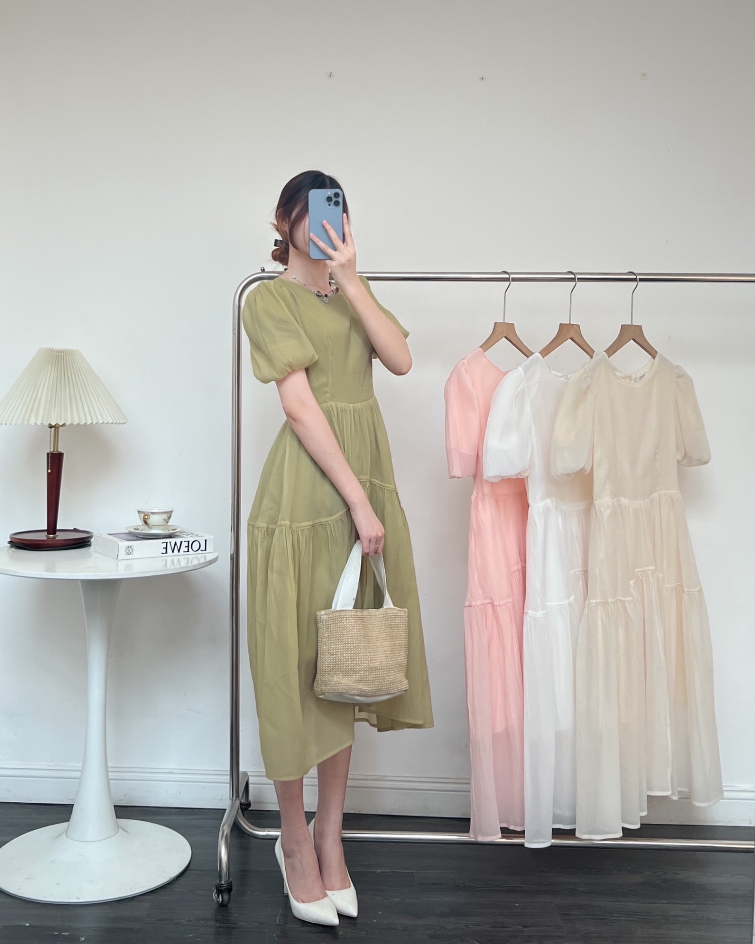 Váy suông trắng tay bồng cách điệu | Shopee Việt Nam