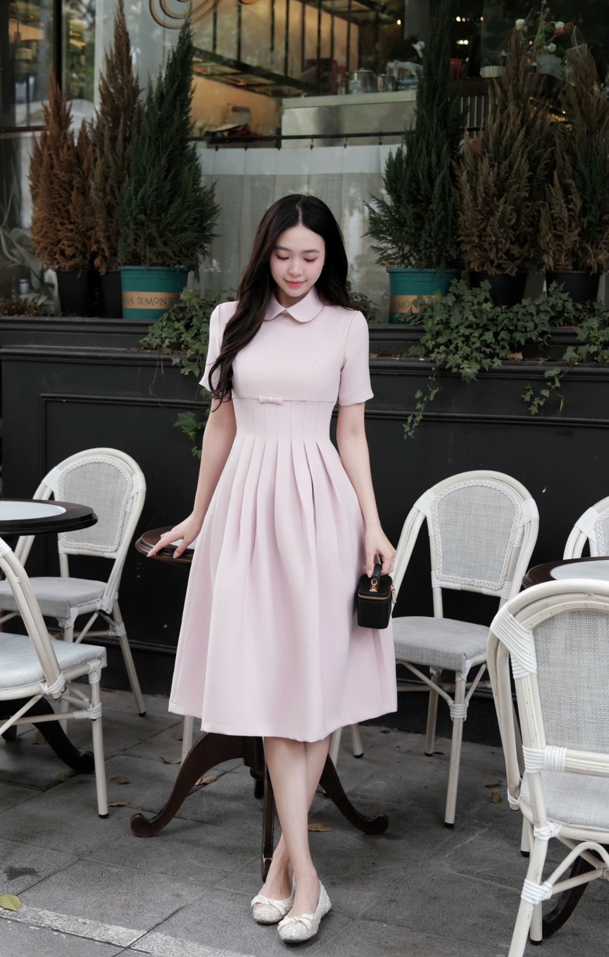 Đầm nữ Germe VVND022503 Pineat Dress xếp ly cổ sen đính nơ eo DN25V04