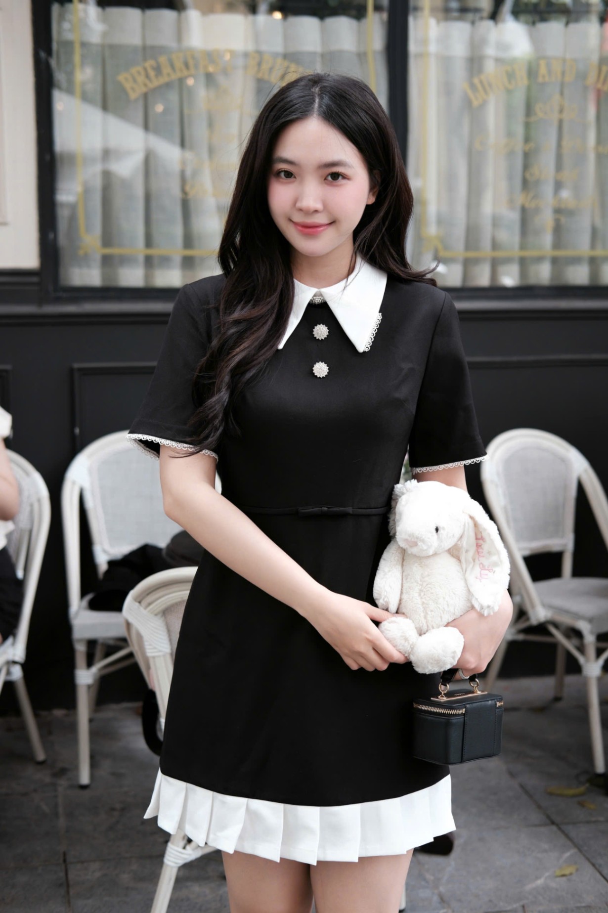 Đầm nữ Germe VVND032509 Area Dress xếp ly phối cổ trắng gập viền ren DN24V13