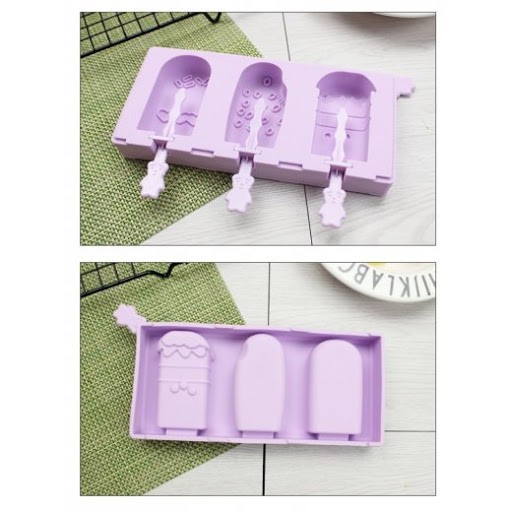 Khuôn kem silicon siêu hot - tặng kèm 50 que gỗ và nắp ( giao mẫu ngẫu nhiên ) - trộn mẫu trộn màu