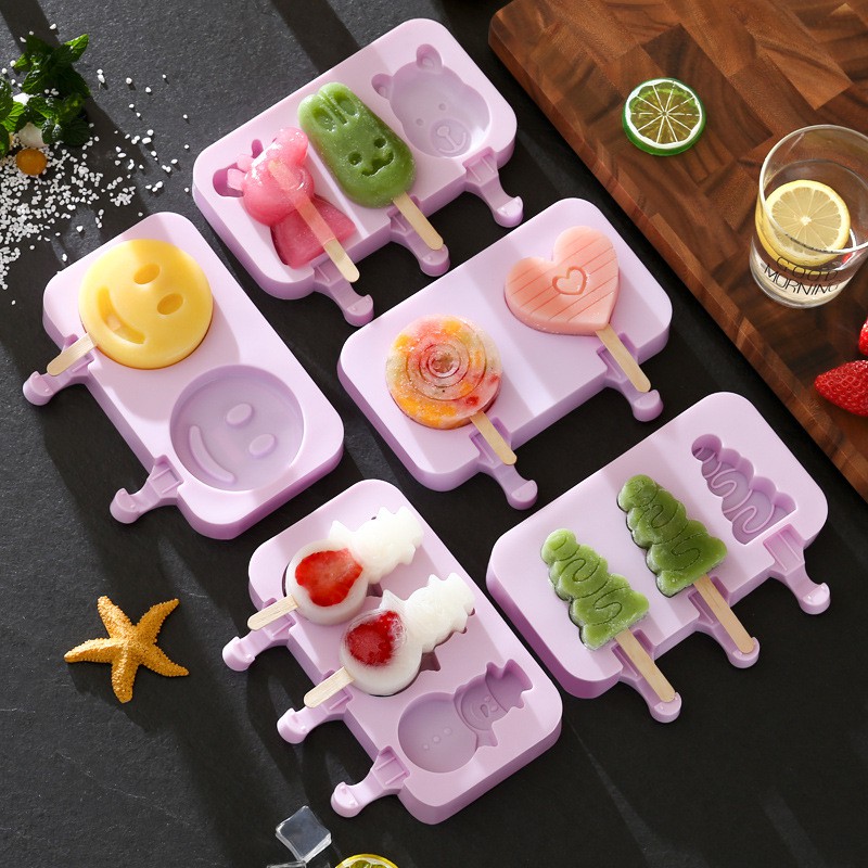 Khuôn kem silicon siêu hot - tặng kèm 50 que gỗ và nắp ( giao mẫu ngẫu nhiên ) - trộn mẫu trộn màu