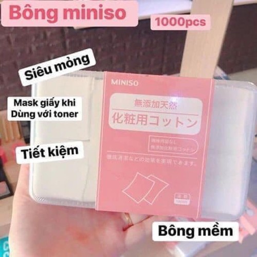 Bông tẩy trang Miniso Nhật Bản 1000 miếng - 1 Hộp 1000 miếng