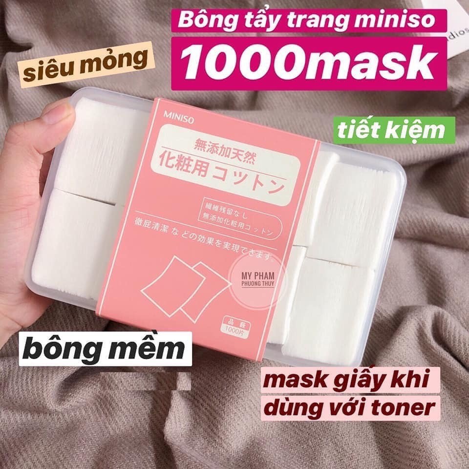 Bông tẩy trang Miniso Nhật Bản 1000 miếng - 1 Hộp 1000 miếng