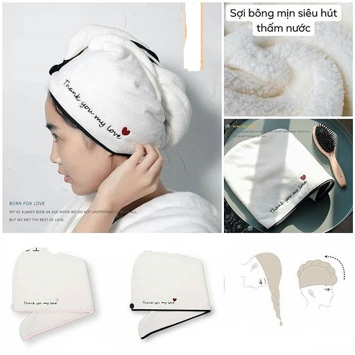 Mũ quấn ủ tóc nhanh khô thấm hút cute tặng kèm túi zip