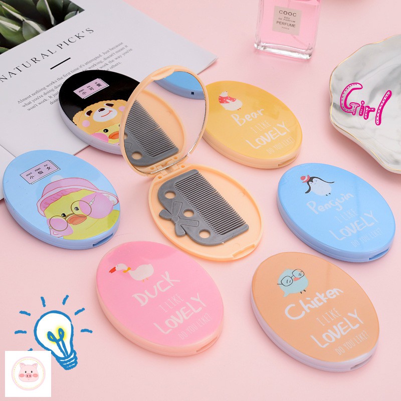 Hộp gương cute nhiều hình bên trong có sẵn lược - Giao mẫu ngẫu nhiên
