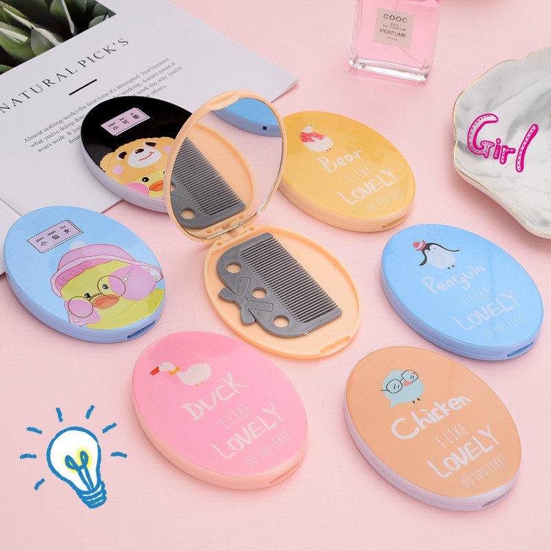 Hộp gương cute nhiều hình bên trong có sẵn lược - Giao mẫu ngẫu nhiên