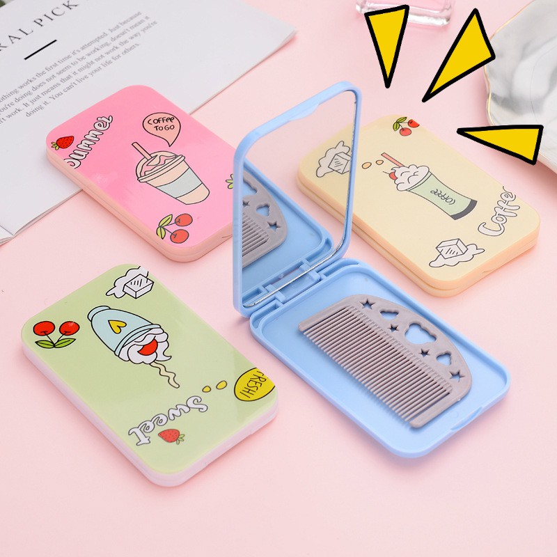 Hộp gương cute nhiều hình bên trong có sẵn lược - Giao mẫu ngẫu nhiên