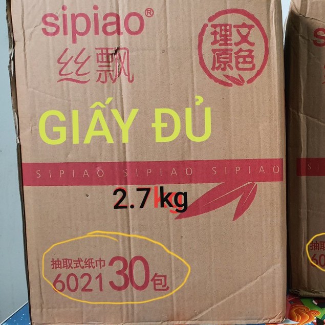 [1 Thùng 30 gói]Giấy ăn gấu trúc Sipiao chính hãng - Nguyên 1 thùng 30 gói loại đủ 300 tờ[6021 chữ đỏ] - Thùng 30 gói