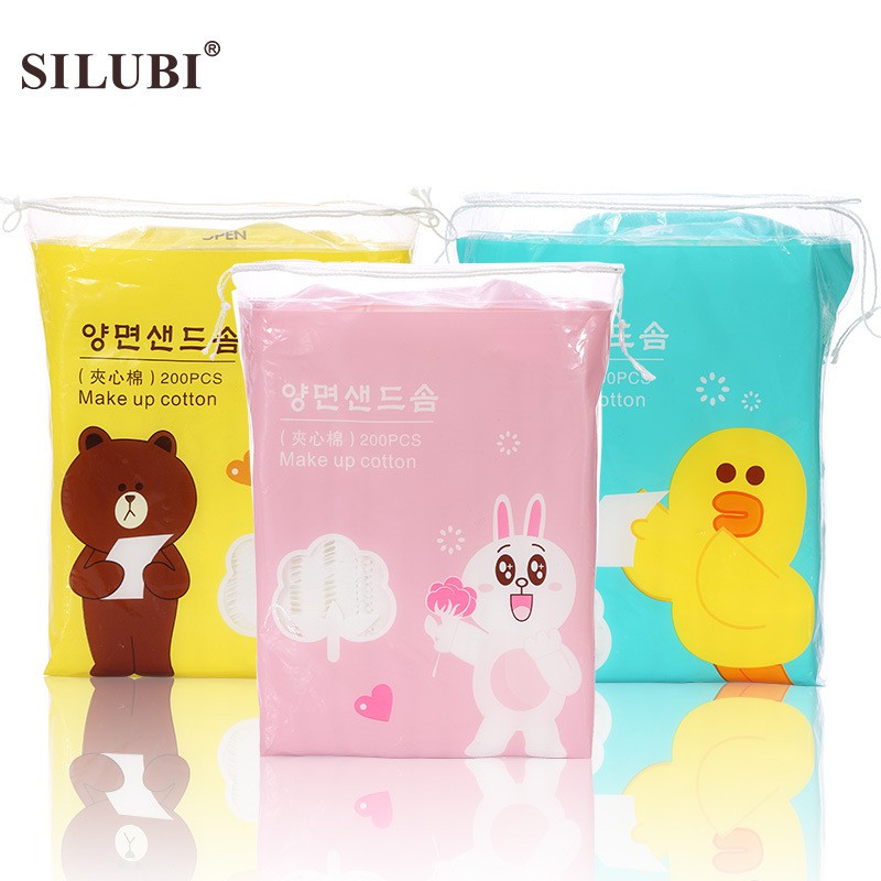 Bông tẩy trang Gấu Thỏ Vịt SILUBI 3 LỚP - 200 MIẾNG - giao ngẫu nhiên hình