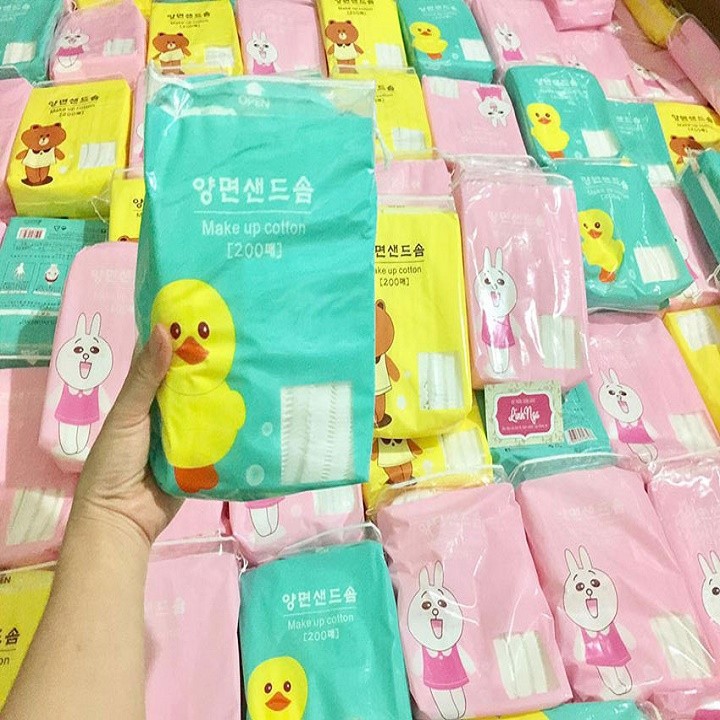 Bông tẩy trang Gấu Thỏ Vịt SILUBI 3 LỚP - 200 MIẾNG - giao ngẫu nhiên hình