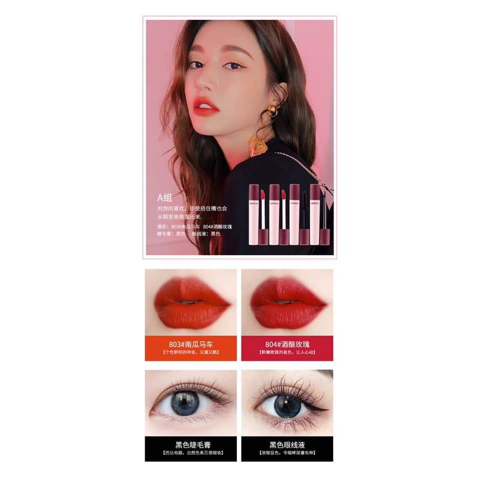 Set 4 món trang điểm Pro Light Beauty chính hãng Heng Fang siêu hot tiktok ( 2 son - 1 kẻ mắt - 1 mascara ) - Set A