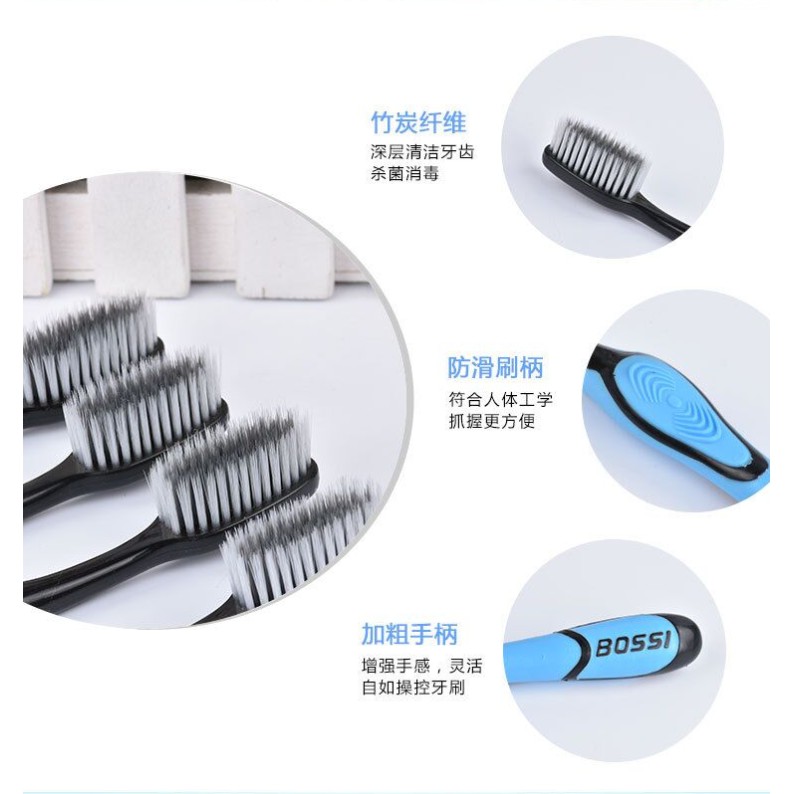 Bàn Chải Đánh Răng Bossi 921 - Bàn Chải Than Tre Than Hoạt Tính Siêu Sỉ - giao màu ngẫu nhiên