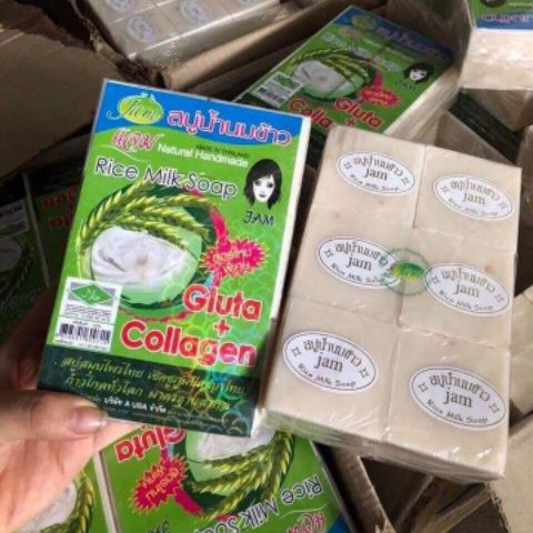 [1 Vỉ 12 Bánh]Xà Phòng Gạo Jam Thái - Bánh Vuông - Bán Theo Vỉ 12 Bánh - 1 lốc 12 bánh
