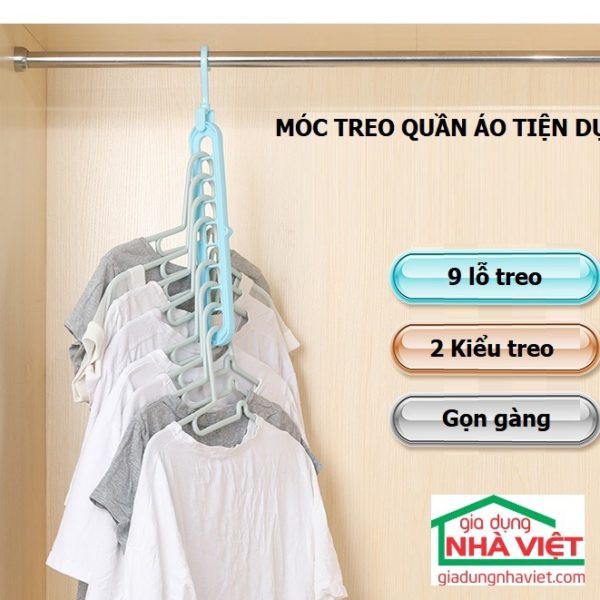 Móc Treo Quần Áo Đa Năng 9 Lỗ Tiết Kiệm Diện Tích - Xoay 360 độ - Giao màu ngẫu nhiên