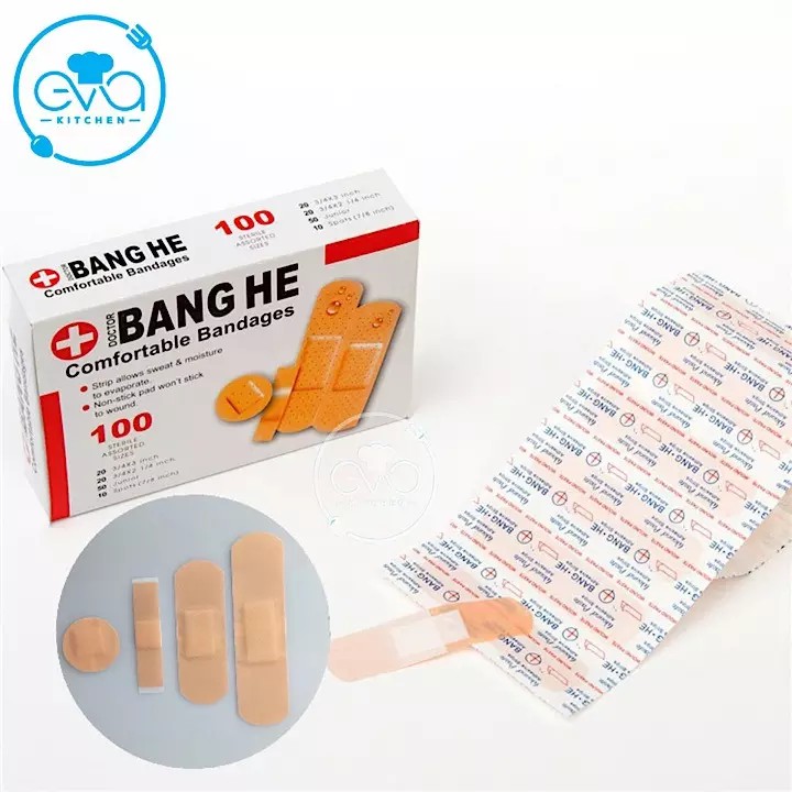 Hộp 100 Miếng Dán Vết Thương Nhiều Kích Cỡ AID FIRST DẤU + MÀU ĐỎ - hộp 100 miếng