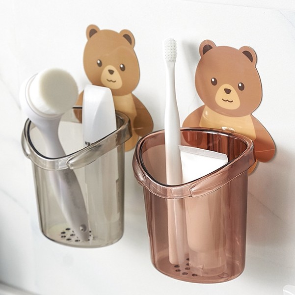 Cốc Dán Tường Nhà Tắm Hình Gấu Nâu Dễ Thương - Cốc Đựng Bàn Chải Đánh Răng - Cốc Hình Gấu - Cốc Gấu