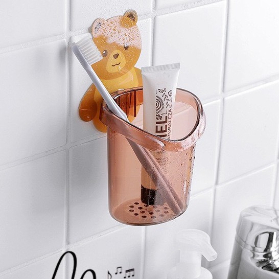 Cốc Dán Tường Nhà Tắm Hình Gấu Nâu Dễ Thương - Cốc Đựng Bàn Chải Đánh Răng - Cốc Hình Gấu - Cốc Gấu