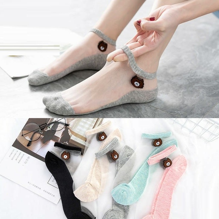 Set 10 Đôi Tất Gấu Ren Kính Cho Bạn Nữ Siêu Hot - Loại Ren Kính - Tất Kính Trong Suốt - Set Trộn Màu