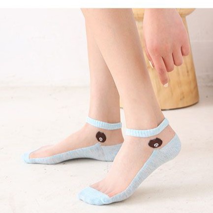 Set 10 Đôi Tất Gấu Ren Kính Cho Bạn Nữ Siêu Hot - Loại Ren Kính - Tất Kính Trong Suốt - Set Trộn Màu