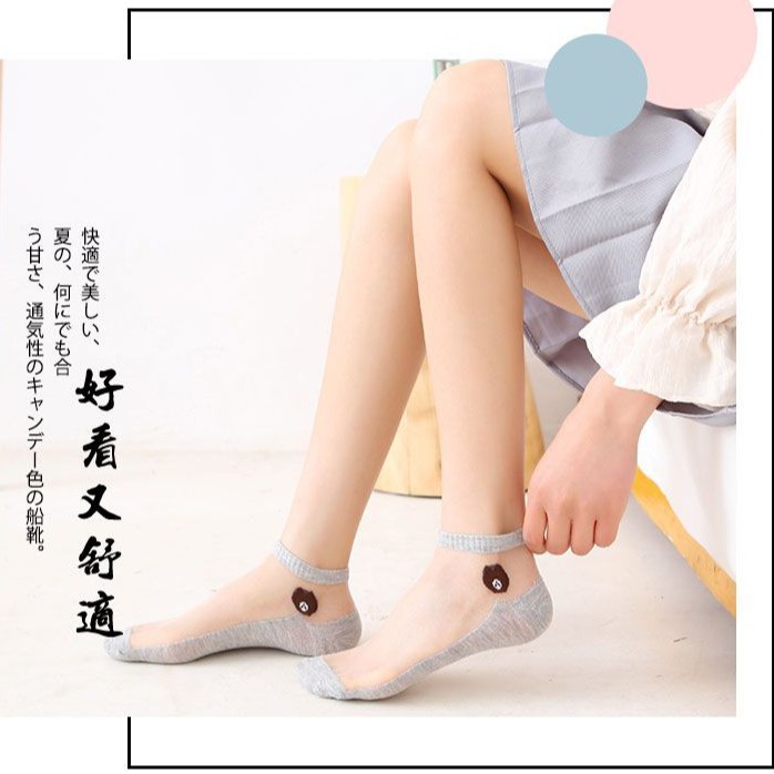 Set 10 Đôi Tất Gấu Ren Kính Cho Bạn Nữ Siêu Hot - Loại Ren Kính - Tất Kính Trong Suốt - Set Trộn Màu