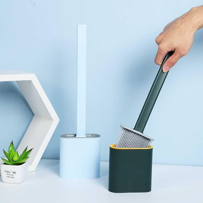 Cây Cọ Bồn Cầu Silicon Siêu Hot Có Khay Kèm Miếng Dán Tường Tiện Dụng - giao màu ngẫu nhiên