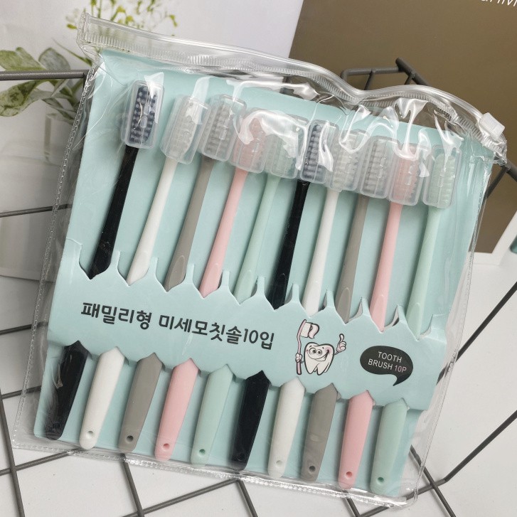 Set 10 Bàn Chải Đánh Răng Xuất Nhật Có Nắp Tặng Kèm Túi Zip - set 10 bàn chải