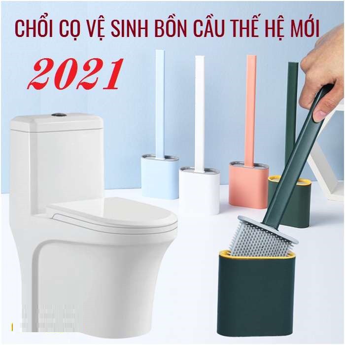 Cây Cọ Bồn Cầu Silicon Siêu Hot Có Khay Kèm Miếng Dán Tường Tiện Dụng - giao màu ngẫu nhiên
