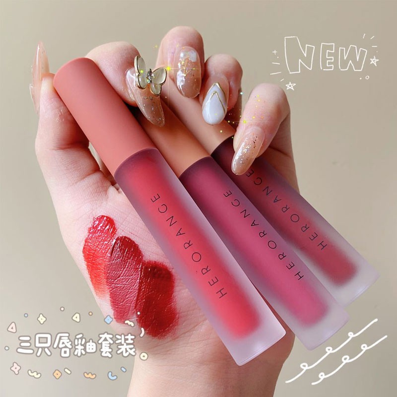 Set 3 Son Kem Lì Herorange Siêu Xinh Chất Mềm Và Mịn Môi Cao Cấp - Set A