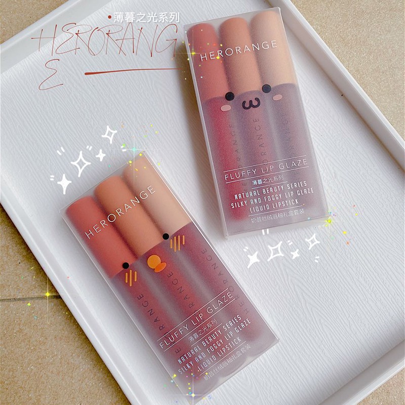 Set 3 Son Kem Lì Herorange Siêu Xinh Chất Mềm Và Mịn Môi Cao Cấp - Set A