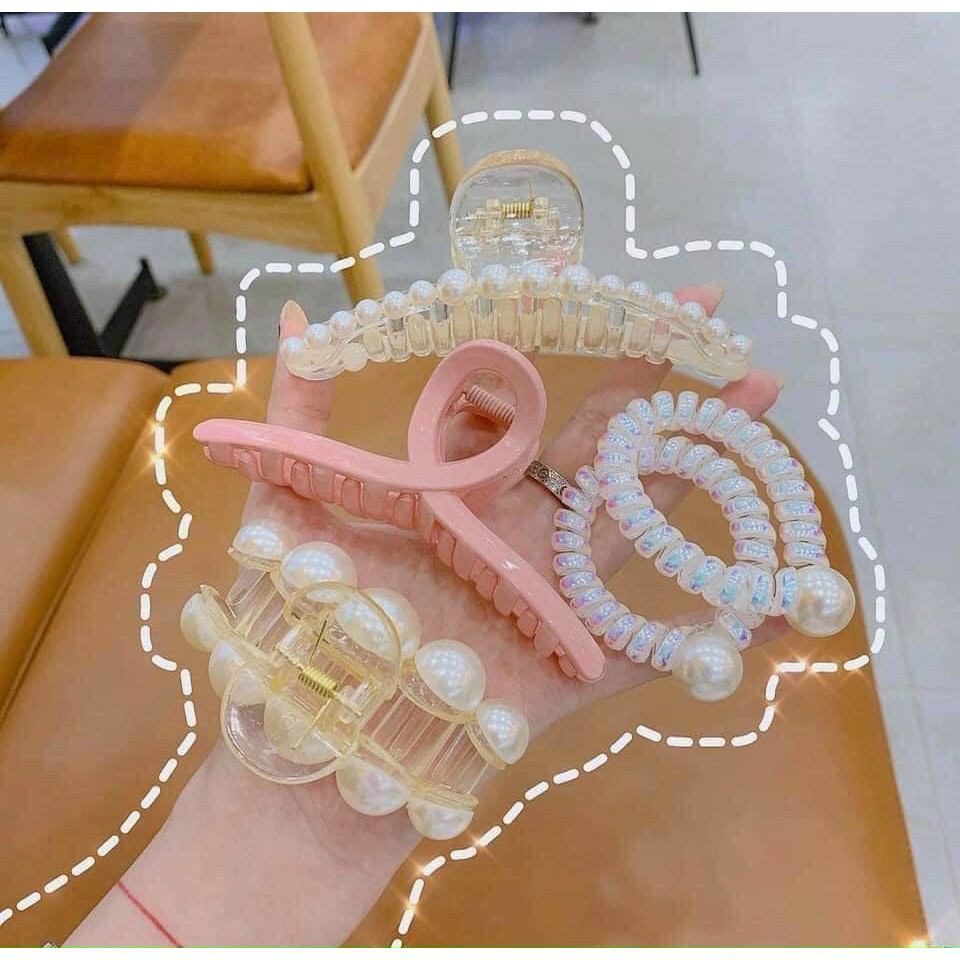 Set 5 Kẹp Tóc Ngọc Trai Siêu Sang Chảnh - Ngọc Trai Nhân Tạo Khảm Ánh Xà Cừ - set 5 ngọc trai