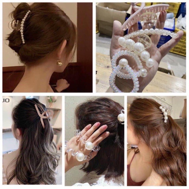 Set 5 Kẹp Tóc Ngọc Trai Siêu Sang Chảnh - Ngọc Trai Nhân Tạo Khảm Ánh Xà Cừ - set 5 ngọc trai