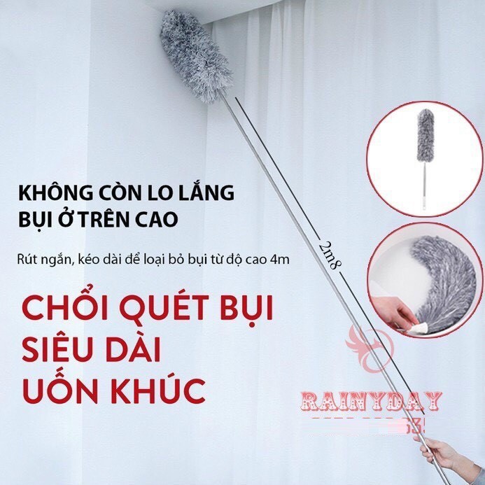 Chổi Phất Trần Kéo Dài Cán Inox 360 Độ - Uốn Cong Được Lưỡi Chổi - Lông Chổi Tĩnh Điện Hút Bụi - Chổi phất trần