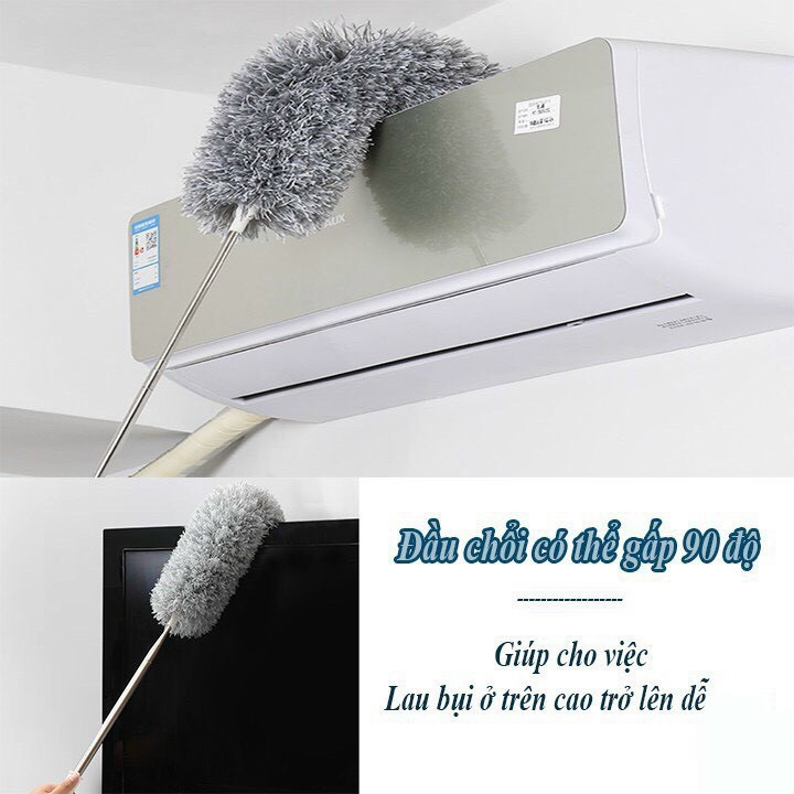 Chổi Phất Trần Kéo Dài Cán Inox 360 Độ - Uốn Cong Được Lưỡi Chổi - Lông Chổi Tĩnh Điện Hút Bụi - Chổi phất trần