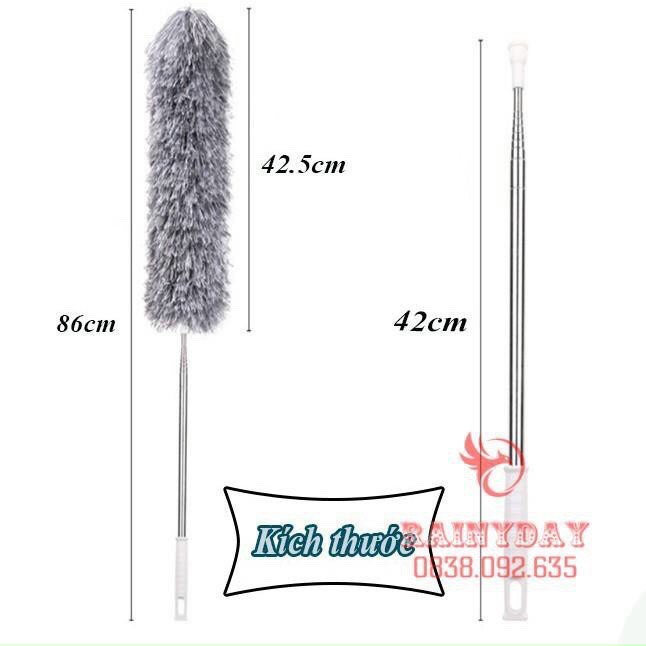 Chổi Phất Trần Kéo Dài Cán Inox 360 Độ - Uốn Cong Được Lưỡi Chổi - Lông Chổi Tĩnh Điện Hút Bụi - Chổi phất trần