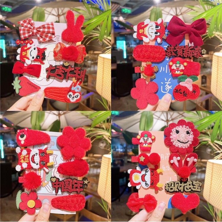 Set 8 Kẹp Tóc Màu Đỏ Cho Bé Gái Đa Dạng Mẫu - Shop Giao Trộn Mẫu - Giao Trộn Nhiều Mẫu