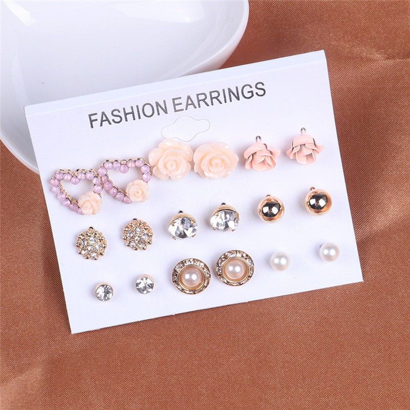 Set 9 Đôi Khuyên Tai Cho Bạn Gái - Bông Tai Cho Nữ Đa Dạng - Set Khuyên 9 Đôi