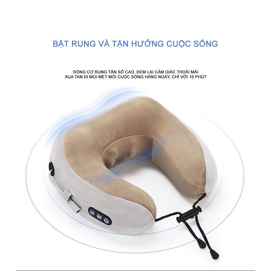 Gối Massage Hồng Ngoại Chữ U Cao Cấp Phong Cách Hàn Quốc - Sạc Điện & Nhiều Chế Độ - Gối Massage